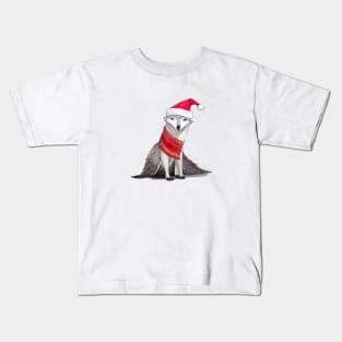 Arctic Fox wearing Santa Hat Kids T-Shirt